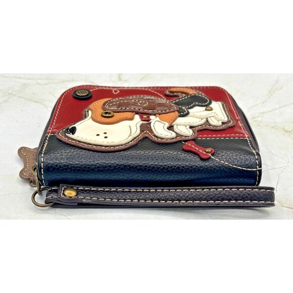 New Chala Beagle Puppy Dog Zippered Around Wallet Faux Leather Wristlet Charm - Picture 5 of 16